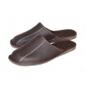 Chocolate Brown Leather Slippers For Men  