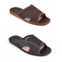 Open Toe Real Leather House Slippers Mules